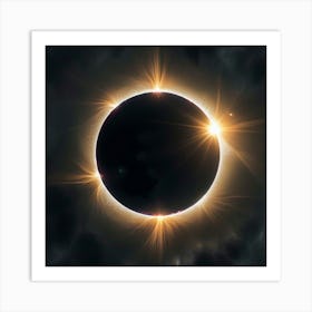 Dramatic Total Solar Eclipse With Luminous Golden Halo Art Print