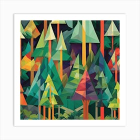 Thick Enchanted Forest Cubism Style Art Print