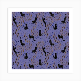 Black Cats in a Lilac Space - seamless pattern Art Print