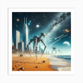 Aliens On The Beach - Futuristic Art Art Print