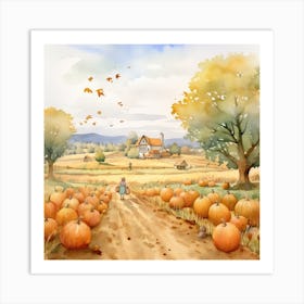 Farmhouse And Pumpkin Patch 3 Art Print
