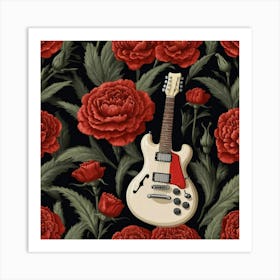 Eletric Guitar with red carnation 3 Art Print