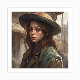 Portrait Of A Girl In A Hat Art Print