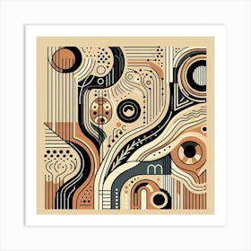 Abstract Art By Tribal Patterns, With Symbolic Shapes And Flowing Lines, Wallart Art Print