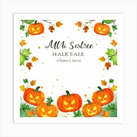 Autumn Sale Banner Watercolor Style Exploding With Vibrant Hues Of Pumpkin Orange And Leaf Green (3) Art Print