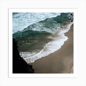 Dark Beach, Bright Waves And Blue Sea  Aerial Ocean View  Colour Travel And Nature Photography  Portrait Square Art Print