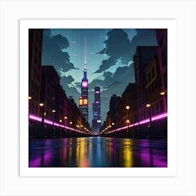 Radiant Streets A Modern Metropolis at Night Art Print