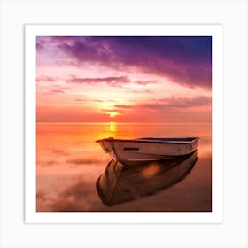 Sunset Boat On The Beach Art Print