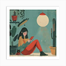 Girl With Cactus Art Print