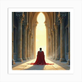 Paladin In Shining Armor Kneeling In A Cathedral With Light, Watercolor 1 Art Print