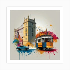 Lisbon Tram And Bridge Art Print