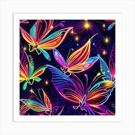 Neon Butterflies Wallpaper Art Print