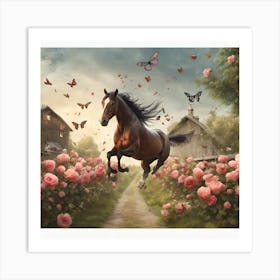 Horse With Butterflies Art Print