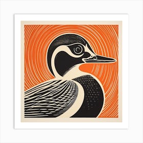 Retro Bird Lithograph Wood Duck 3 Art Print