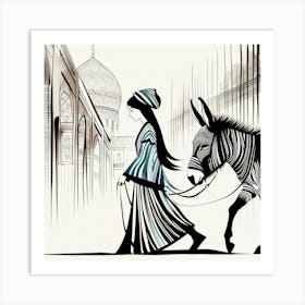 Woman And A Donkey Art Print