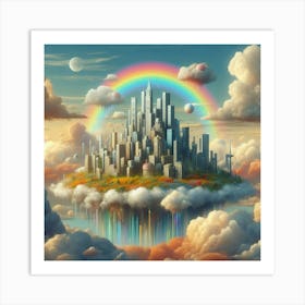 Floating City Made Of Clouds And Rainbows (3) Art Print