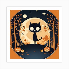 Halloween Cat Pumpkin Autumn Orange Draw Art Print