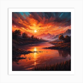 Sunset Over The River Art Print