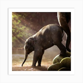 Baby Elephant In Water Art Print