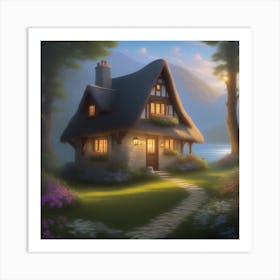 Cottage By The Lake Art Print