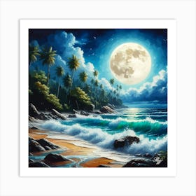 Moonlit Tropical Beach Art Print