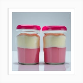 Pink And White Jars With Cream Art Print