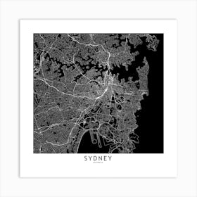 Sydney Black And White Map Square Art Print