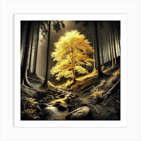 Golden Tree In The Forest 2 Art Print