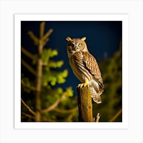 Owl Perched On A Post Art Print