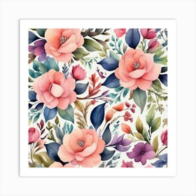 Watercolor Floral Pattern Art Print 2 Art Print