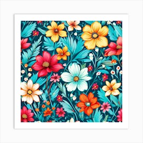 Floral Seamless Pattern, A Vibrant Bursting With Colorful Flowers Perfect For Those Who Love Nature, Floral Seamless Pattern, Floral Wallpaper, Colorful Flowers, Flower Painting Art Print