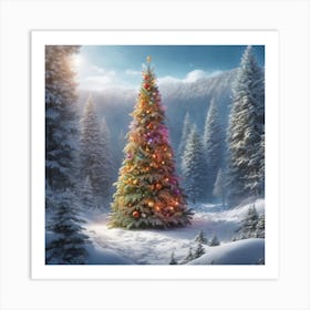 Christmas Tree In The Snow 20 Art Print