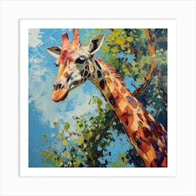 Giraffe Scratching Neck Against A Tree Brushstroke Inspired  3 Art Print