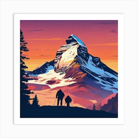 Two Hikers On A Mountain Art Print