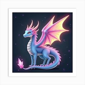 Crystal Dragon With Wings Glowing In A Shimmering Rainbow 1 Art Print