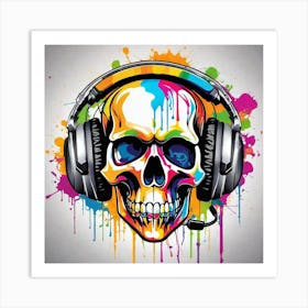 Skull With Headphones 18 Art Print