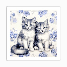 Kittens Cats Delft Tile Illustration 1 Art Print