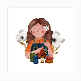 Little Girl In Apron Seamstress illustration Art Print