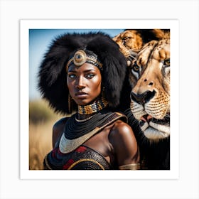 Lion And Woman 1 Art Print