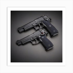 Two Pistols On A Black Background Art Print