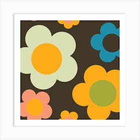 Bold Retro Floral Brown Square Art Print