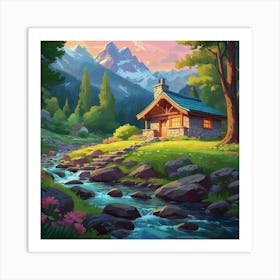 Cabin In The Mountains 2 Art Print