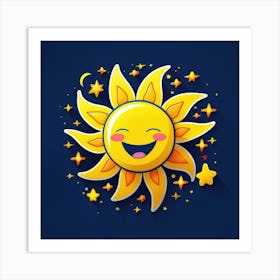 Lovely smiling sun on a blue gradient background 129 Art Print