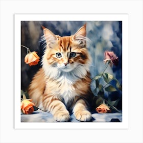 Cat with flowers  Art Print