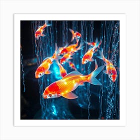 Koi Fish Swimming In A Dark Aquarium Art Print