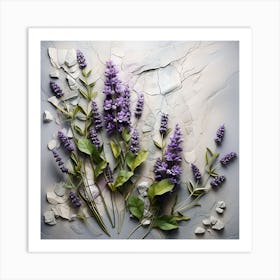 Lavender Flowers On A Stone Wall Art Print