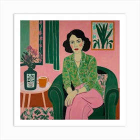 Woman In Green Art Print