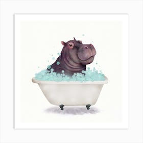 Hippo In The Bathtub Square Art Print