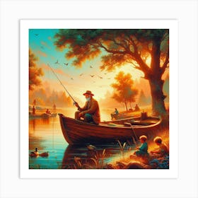 Fishing In A Boat Art Print