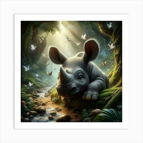 Baby Rhino In The Forest Art Print